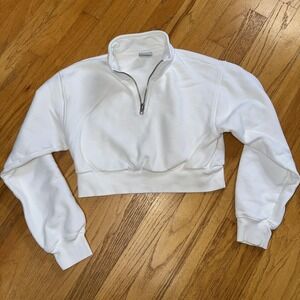 Tna Sweatshirt Womens XS White Cozy Fleece Perfect Quarter Zip Aritzia Cropped‎